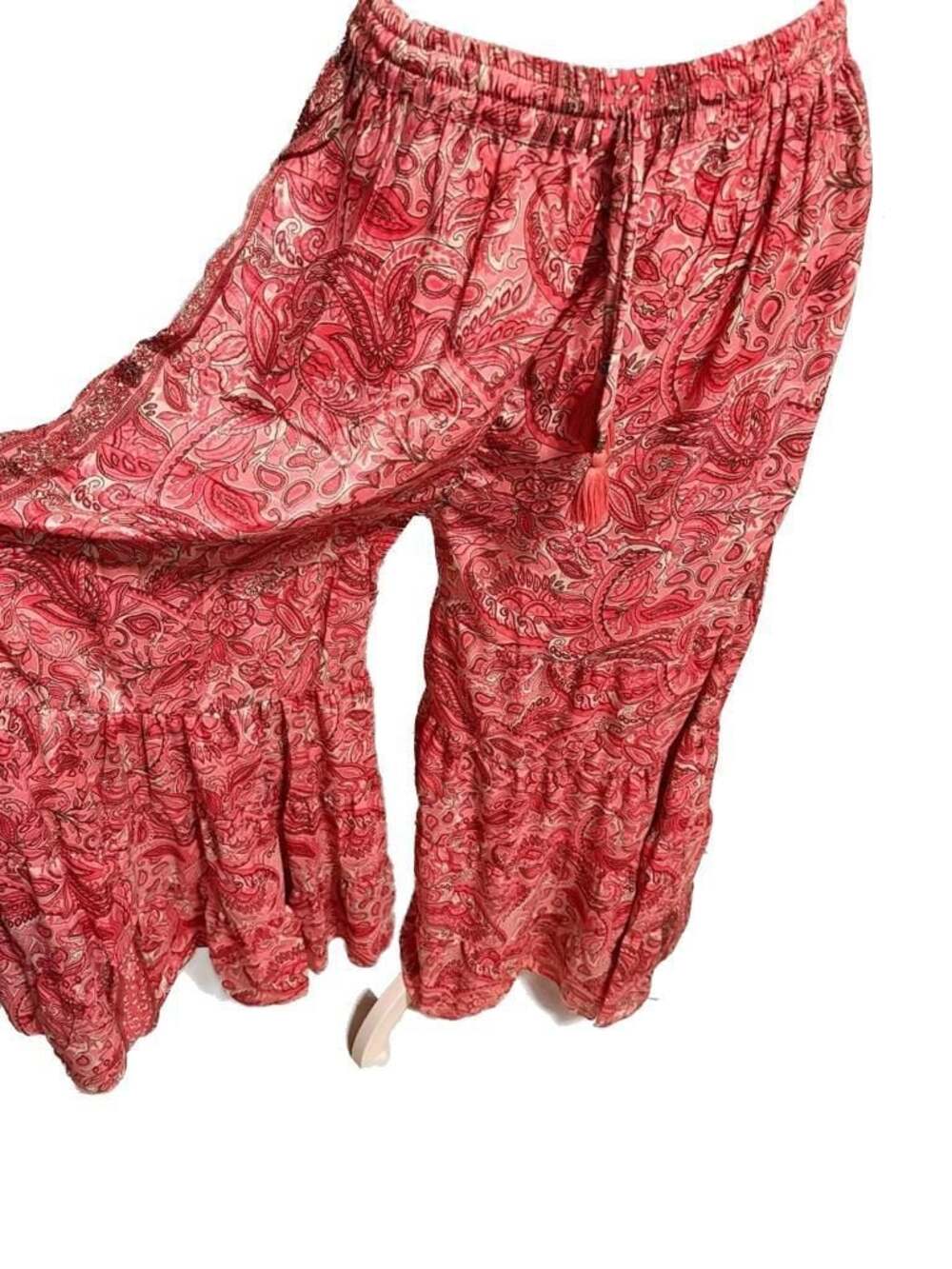 Karma Highway Pink Paisley Boho Tiered Wide Leg Palazzo Pants Baggy Cowgirl